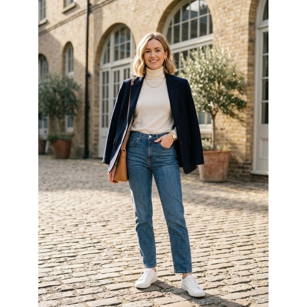 Everlane The Cheeky Jean High Rise Crop Blue Denim Jeans 26 Crop RN 139393